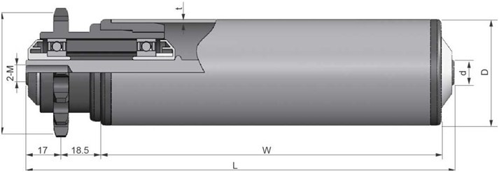 ML3211型 鋼制單鏈摩擦積放輥筒 內螺紋式